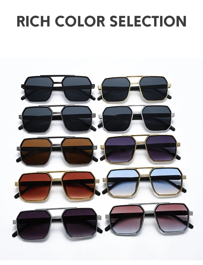 2pcs Trendy Metal Polygonal Pilot Women Sunglasses Luxury Double Beam Men Sunglass Outdoor Driving Shade Sunglasses Unisex UV400