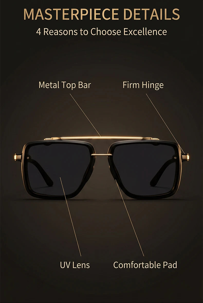Steampunk Square Double Bridge Sunglasses Men Big 2026 Luxury Brand Designer Retro Punk Driving Sun Glasses Metal Frame Eyewear
