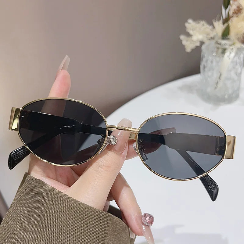 Sexy Small Oval Women's Sunglasses Trendy Luxury Design Metal Frame Shades UV400 Eyewear for Female Classic Vintage Sun Glasses