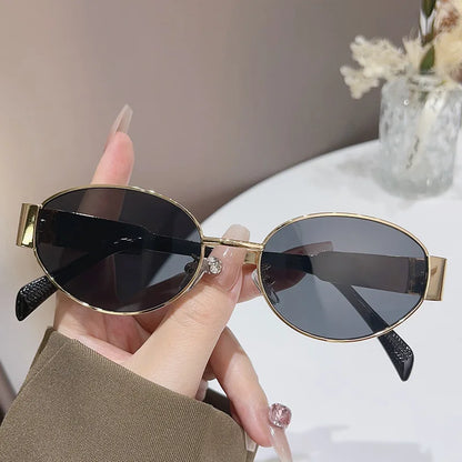 Sexy Small Oval Women's Sunglasses Trendy Luxury Design Metal Frame Shades UV400 Eyewear for Female Classic Vintage Sun Glasses