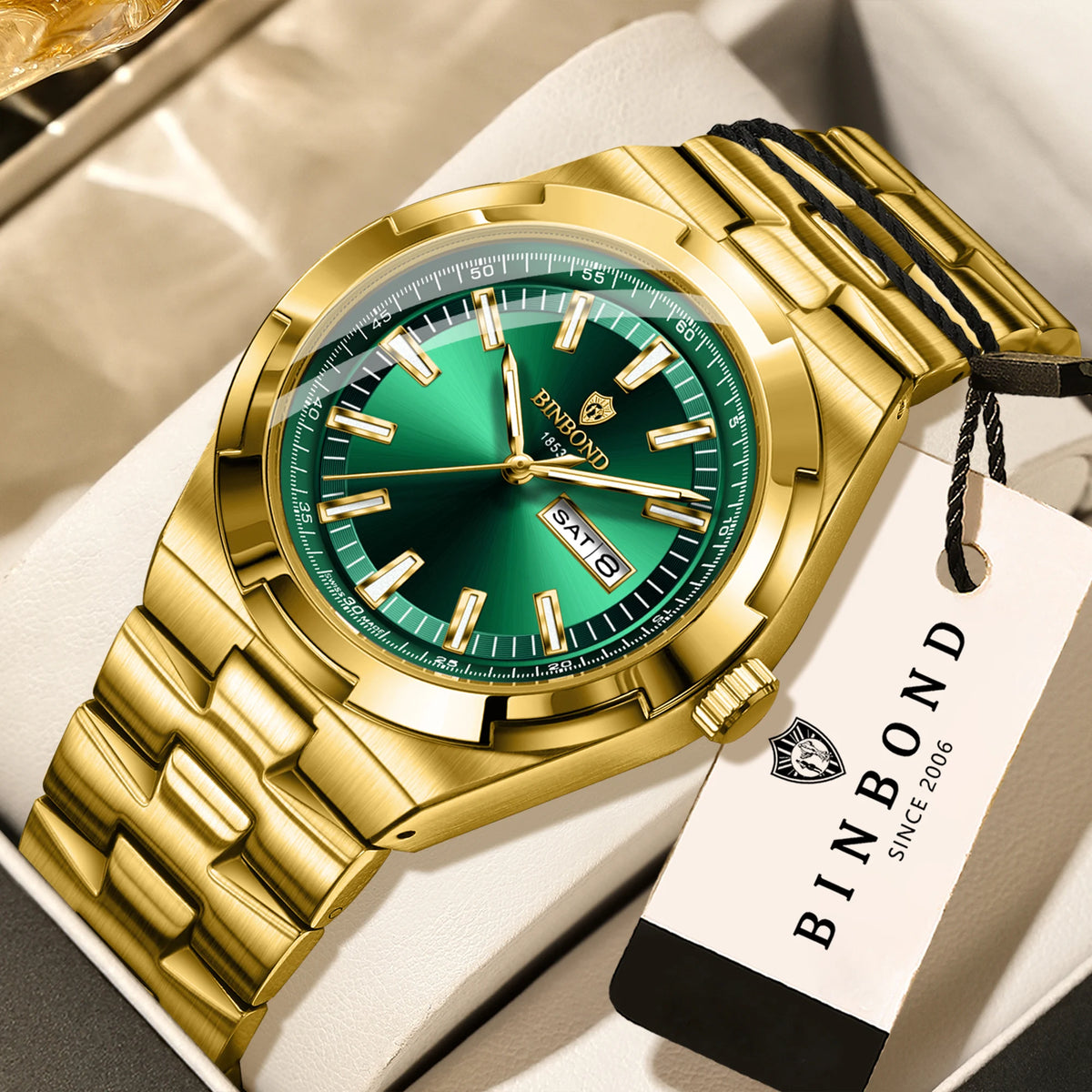 Orologi al quarzo BINBOND in acciaio inossidabile da uomo – Orologio di lusso, impermeabile e luminescente – Modello originale da uomo