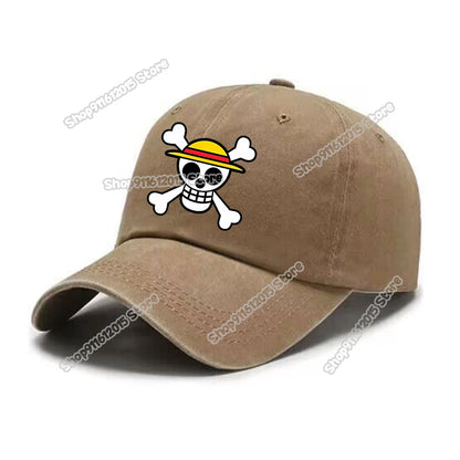 One Piece Men Washed Baseball Cap Unisex Retro Hip-hop Peak Caps Anime Luffy Male Outdoor Trucker Hat Travel Sunscreen Sunhat