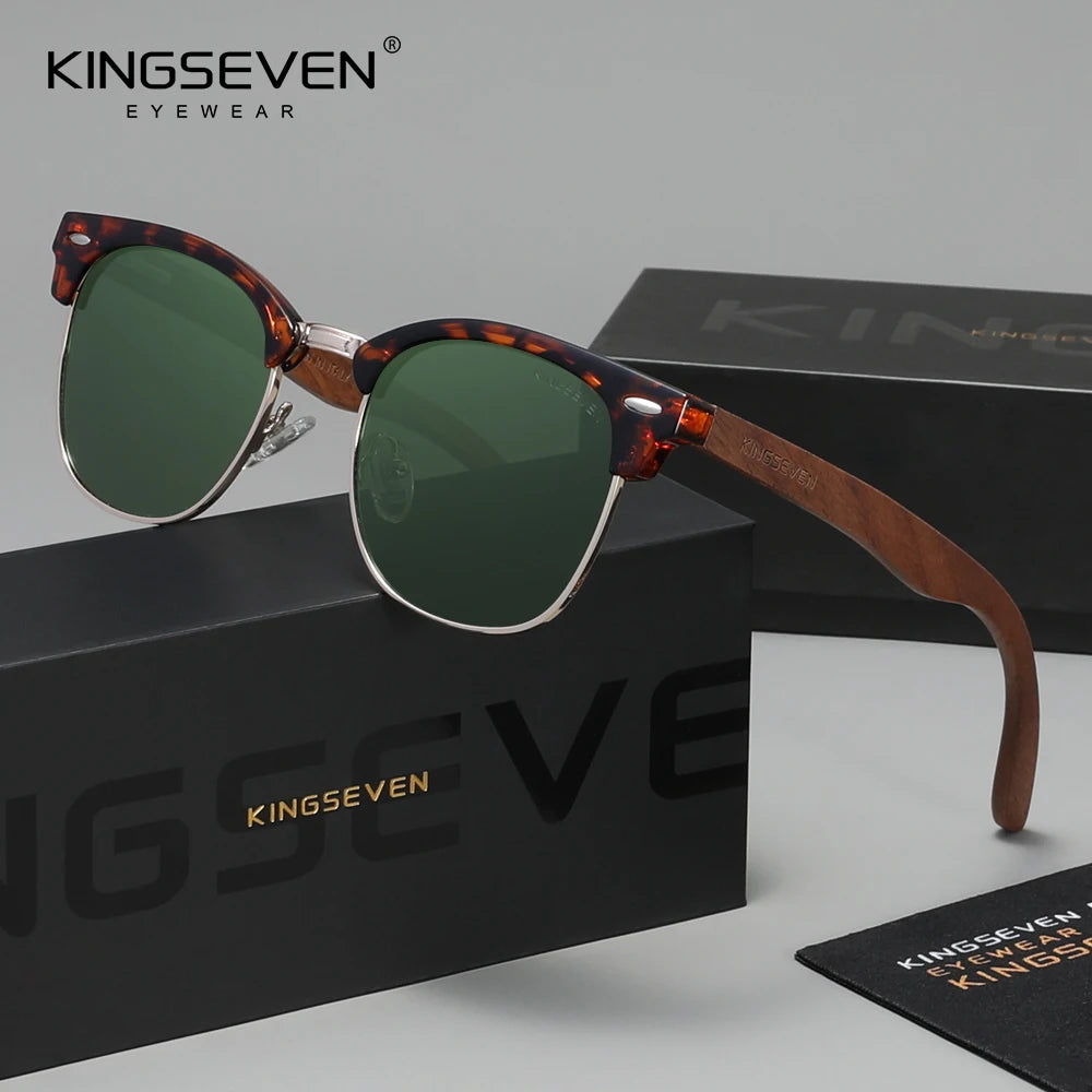 KINGSEVEN Fashion Black Walnut Wooden Sunglasses Women Men Polarized Vintage UV400 Travel Eyewear W5516