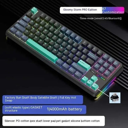 Teclado mecánico AULA F87 Pro 2.4g/USB/Bluetooth inalámbrico trimodo de 87 teclas, RGB, PBT, gasket, 5 capas de amortiguación, teclas completas sin impacto