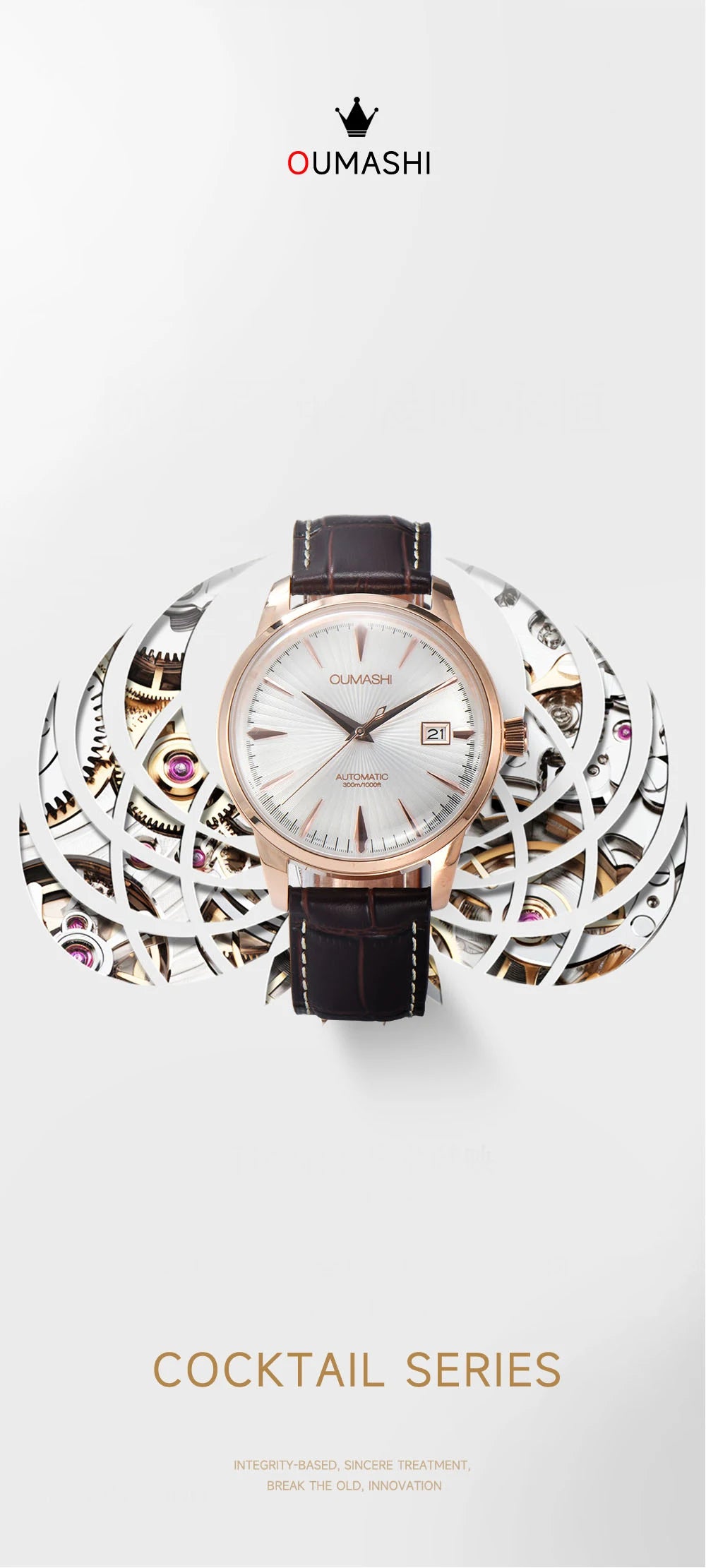 40mm NH35 Watch Cocktail Automatic Mechanical Watch High Quality Stainless Steel Double Dome Waterproof Case Leather Band Watch