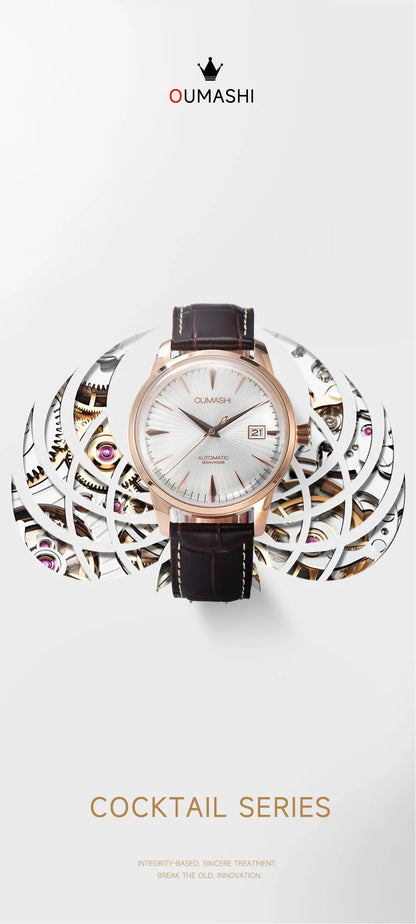 40mm NH35 Watch Cocktail Automatic Mechanical Watch High Quality Stainless Steel Double Dome Waterproof Case Leather Band Watch