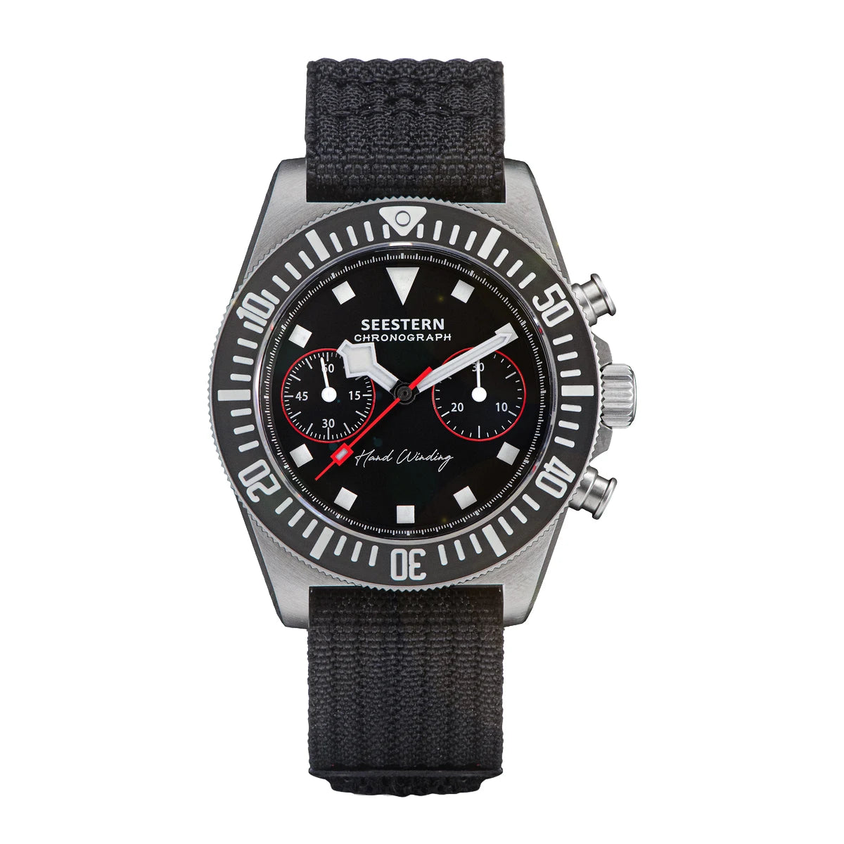 SEESTERN Chronograph Man's Watch Mechanical Tianjin ST1901 Movement Sapphire Wristwatches Nylon Sticker Strap Luminous Skeleton