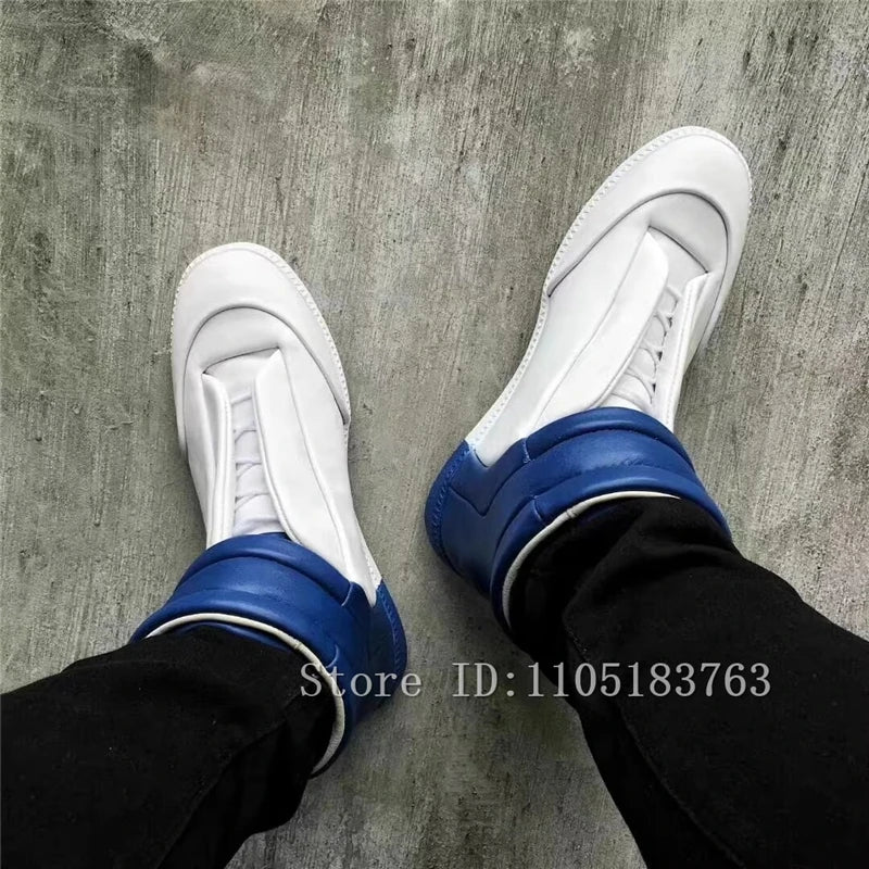 Men Mixed Color Real Leather Ankle Boots Fashion Design Lace Up High Top Sport Shoes Male Casual Flat Sneakers