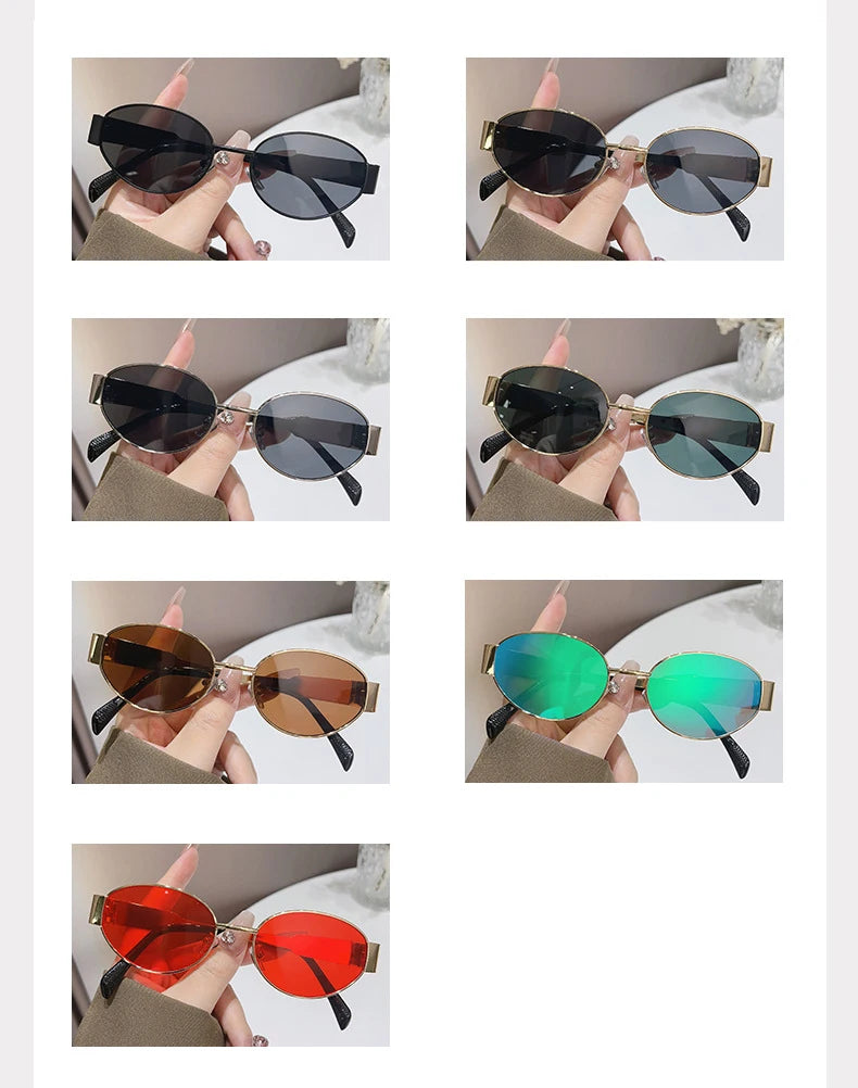 Sexy Small Oval Women's Sunglasses Trendy Luxury Design Metal Frame Shades UV400 Eyewear for Female Classic Vintage Sun Glasses