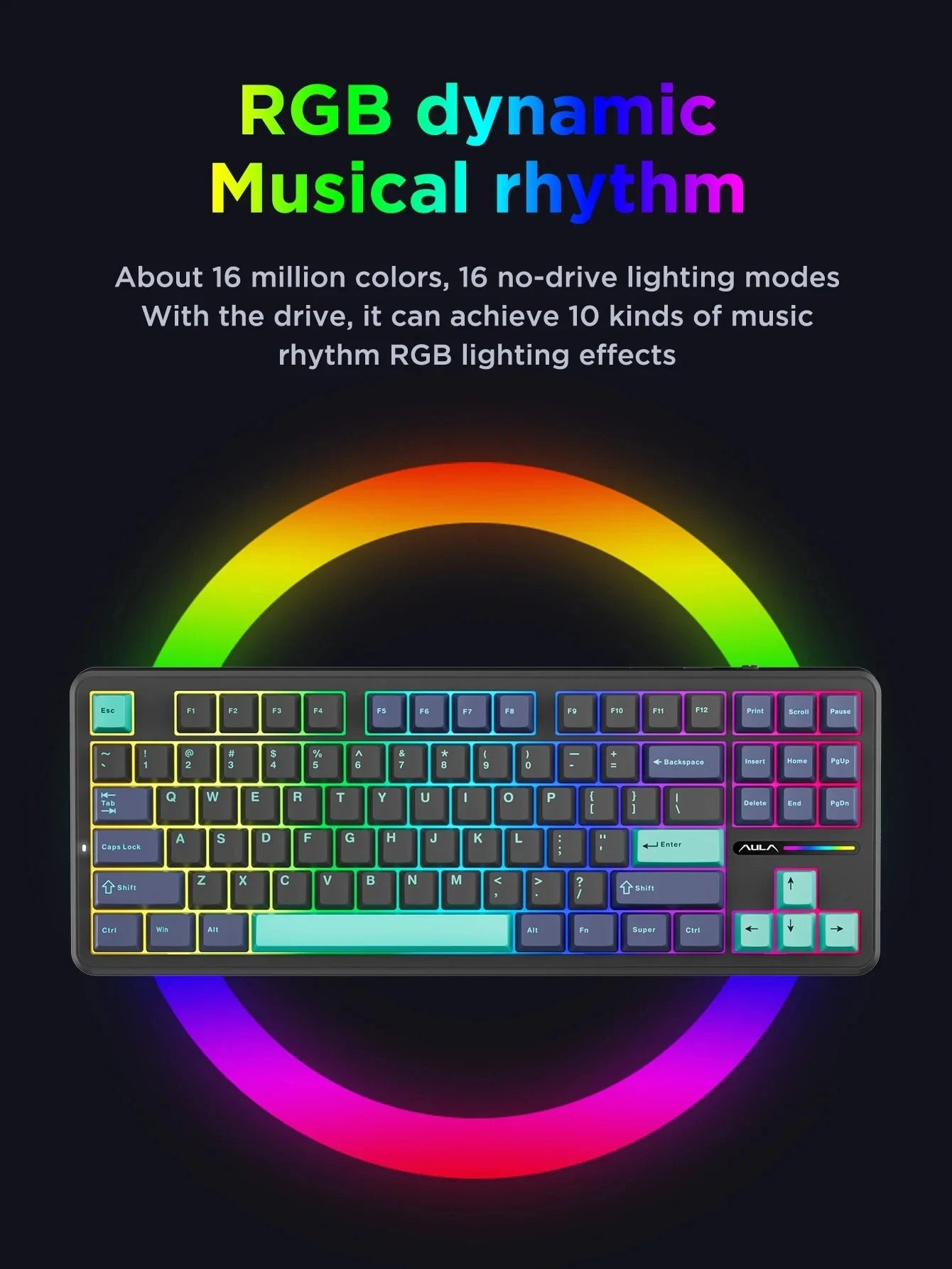 Teclado mecánico AULA F87 Pro 2.4g/USB/Bluetooth inalámbrico trimodo de 87 teclas, RGB, PBT, gasket, 5 capas de amortiguación, teclas completas sin impacto
