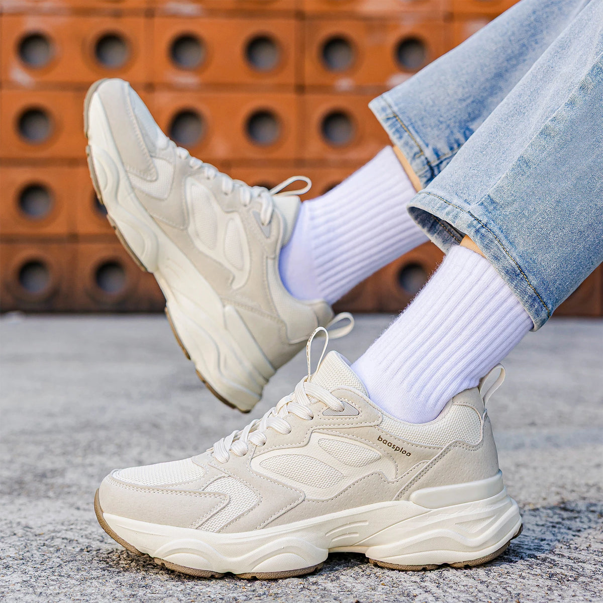 Baasploa Women Walking Shoes Lightweight Mesh Breathable Sport Shoes Comfort Soft Female Leather Height Increase Casual Sneakers
