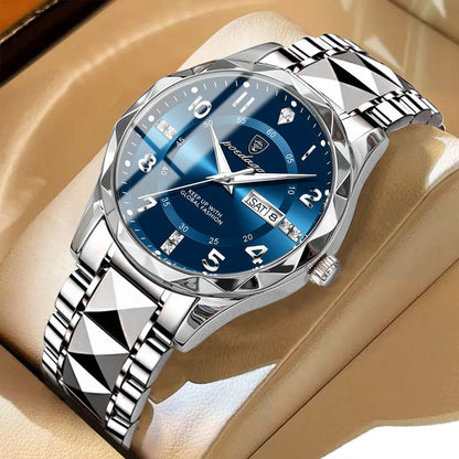 Reloj de hombre POEDAGAR Fashion Luxury, resistente al agua, luminiscente, de cuarzo, con correa de acero inoxidable, fecha y día de la semana, estilo informal.