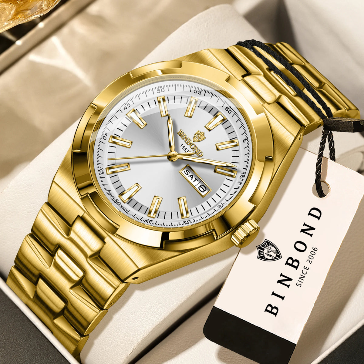 Orologi al quarzo BINBOND in acciaio inossidabile da uomo – Orologio di lusso, impermeabile e luminescente – Modello originale da uomo