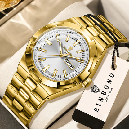 Orologi al quarzo BINBOND in acciaio inossidabile da uomo – Orologio di lusso, impermeabile e luminescente – Modello originale da uomo
