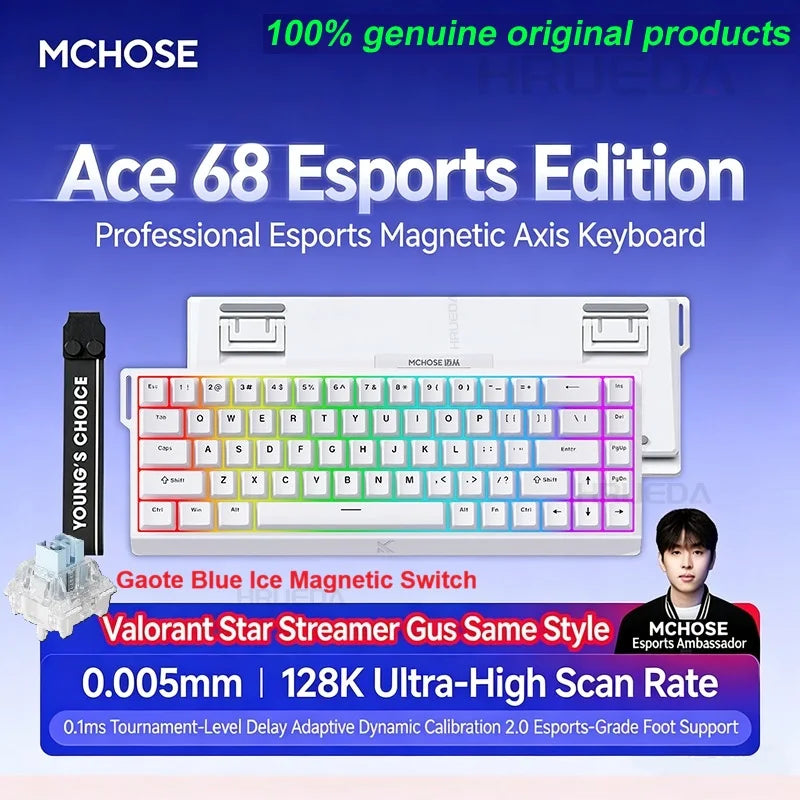 MCHOSE ACE 60 Pro ACE68 V2 Customized Magnetic Axis Gaming Mechanical Keyboard Wired Hot Swap 0.08ms 0.001mmRT 8KHz 256K SOCD/RS