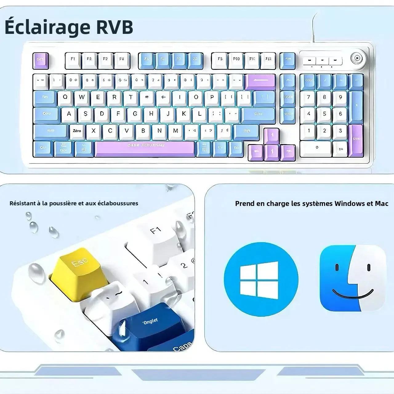 Wired Gaming Keyboard Mechanical Feel with Rotary Knob Three Color Mixed Backlit for PC Desktop Laptop Computer Accessories