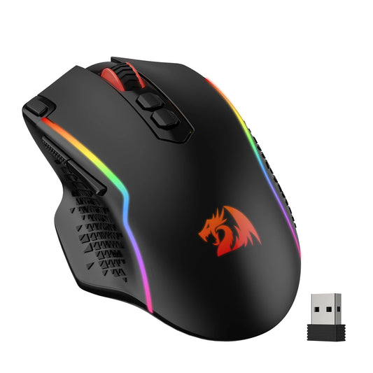 Redragon M810 Pro ασύρματο gaming ποντίκι, 10000 DPI ενσύρματο ποντίκι για gamer με πλήκτρο Rapid Fire, 8 κουμπιά macro, μαύρο/λευκό ποντίκι