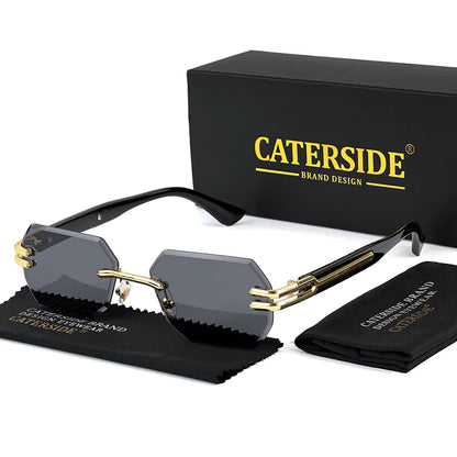CATERSIDE Retro Rimless Sunglasses Men Polygonal Metal Frame High Quality Women Sun Glasses Outdoor Travel Gift Summer Style