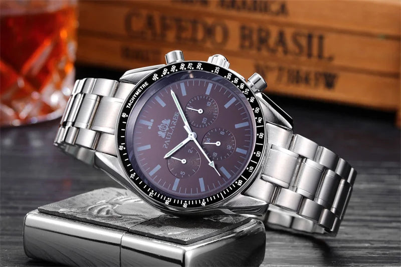 PAULAREIS P Brand Luxury Men Mechanical Watches Calendar Business Watch Mens Sports Waterproof Stainless Steel Automatic Watches