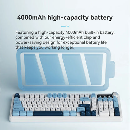 AJAZZ AF98 kabelgebundene/kabellose Tastatur mit mechanischem Tippgefühl, für das Büro, lange Akkulaufzeit, drei Modi, RGB-Mischbeleuchtung, ABS-Tastenkappen, ergonomisch
