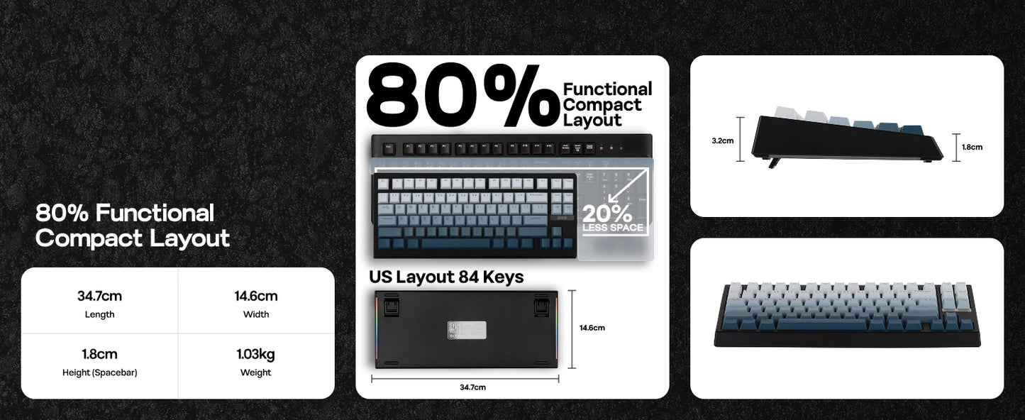 EPOMAKER G84 HE 75% ANSI US Layout Gasket Wired/BT/2.4Ghz Wireless Hall Effect Magnetic Mechanical Keyboard 8K Polling & 8000mAh