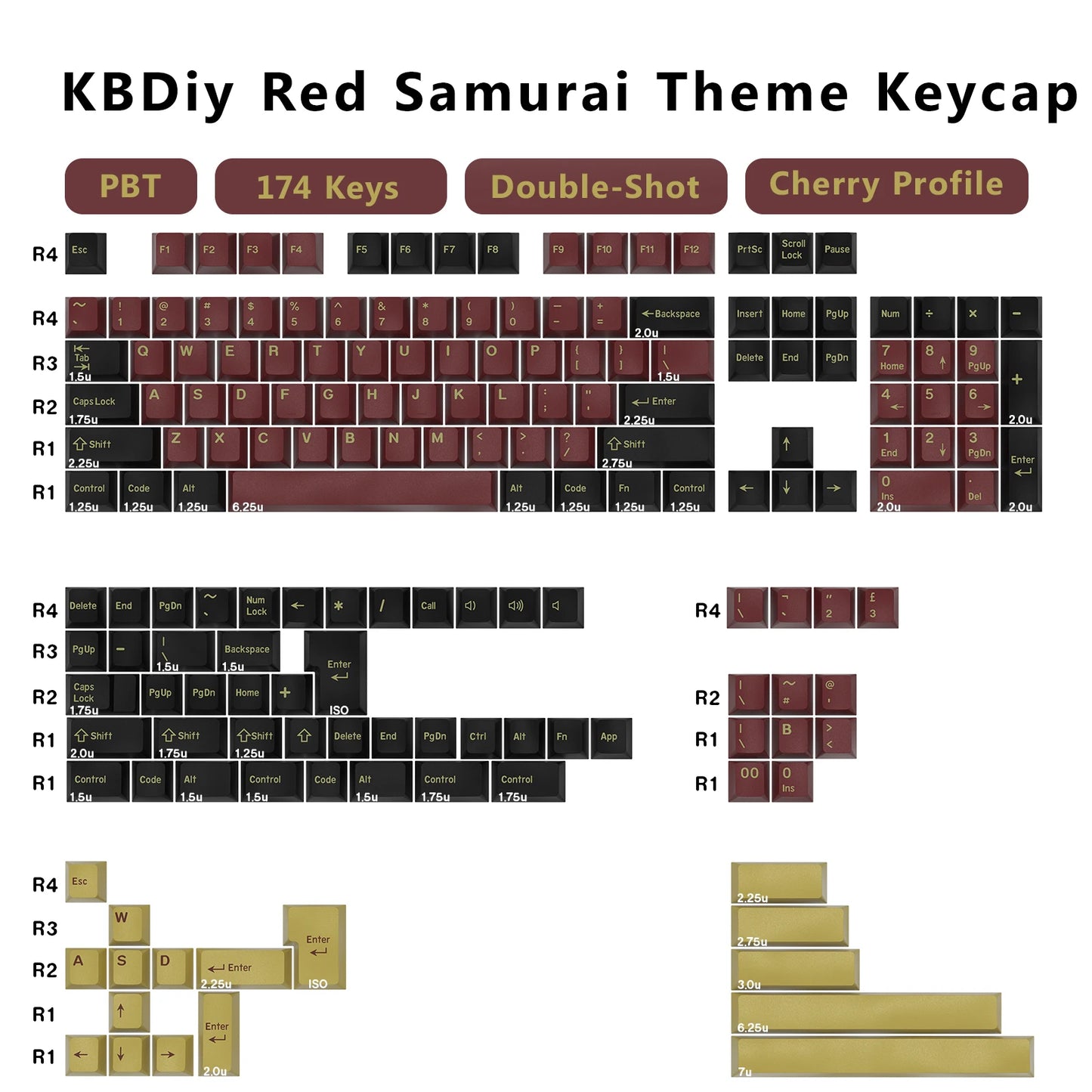 KBDiy 174 Keys/Set PBT GMK Apollo Keycap Double Shot Minimalist ISO Cherry Profile for Game Mechanical Keyboard Keycaps for MX