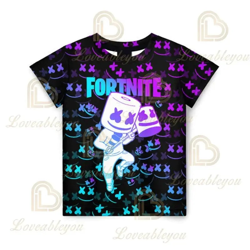 Детска тениска Cartoon Fortnite New Summer с 3D принт за момчета и момичета, streetwear дрехи за възрастни и деца, забавна тениска с обло деколте