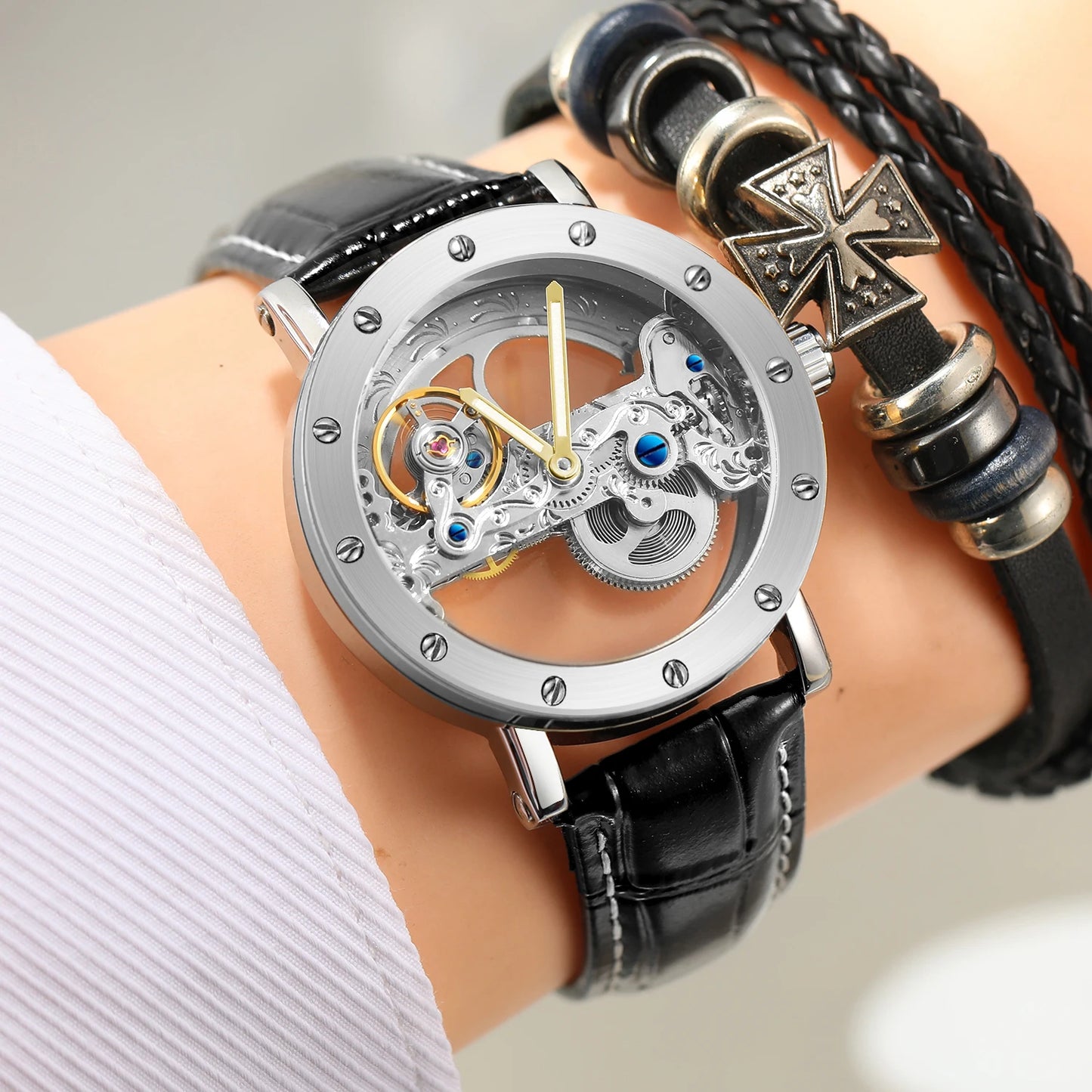 2026 Top Brand Luxury Steel Skeleton Tourbillon Automatic Watch Men Leather Mechanical Waterproof Luminous Elegant Wrist Clock