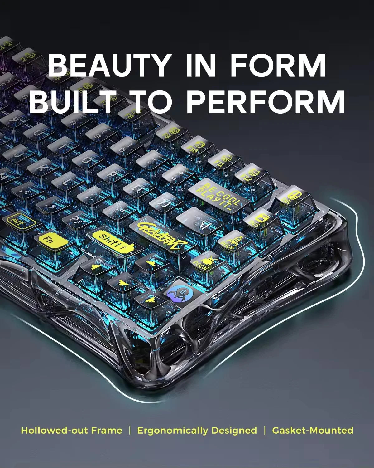 GravaStar Mercury K1 lite Transparent Black Gaming Keyboard, 100% original,Gasket Hot Swappable Mechanical Keyboard,RGB Keyboard