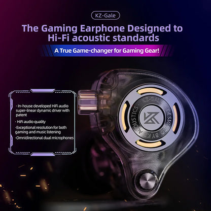 KZ Gale Gaming-IEM-Ohrhörer – HiFi-In-Ear-Monitor mit superlinearem Treiber und abnehmbarem, versilbertem 2-Pin-Kabel