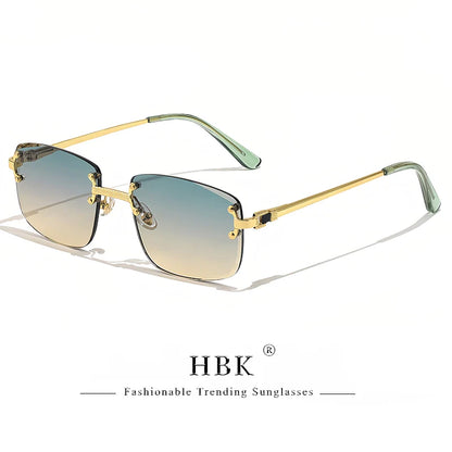 HBK Square Rimless Sunglasses Women Retro Metal Sun Glasses Men Luxury Party Business Gradient Shades 2024 Summer Style