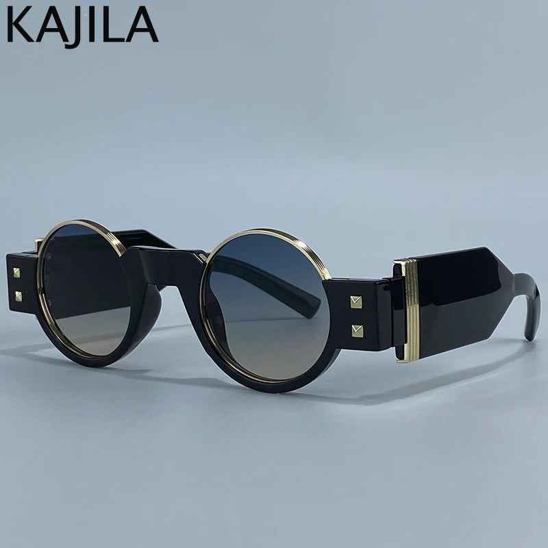 Y2K Punk Gothic Round Sunglasses Men 2026 Luxury Brand Steampunk Wide Temple Thick Frame Sun Glasses For Male Retro Cool Shades