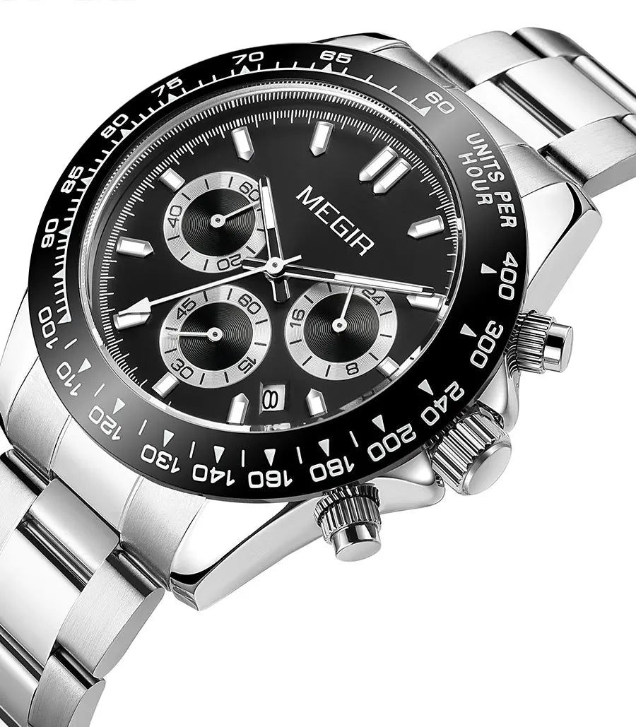 Montre homme MEGIR, marque de luxe, montre de sport à quartz, bracelet en acier inoxydable, étanche, chronographe, montre-bracelet