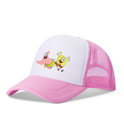 Cute SpongeBobs Baseball Cap Anime Round Role Kids Boy Girl Adult Sport Casual Sunshade Adjustable Movie Cartoon Peaked Mesh Hat