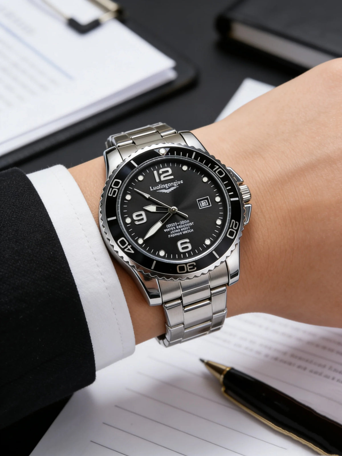 Men's Luxury Diving Quartz Watch, Classic Style, Waterproof, Luminous Calendar, Stainless Steel Strap, Business Casual Style, Men's Watch, High-Quality Gift, Gift for Men