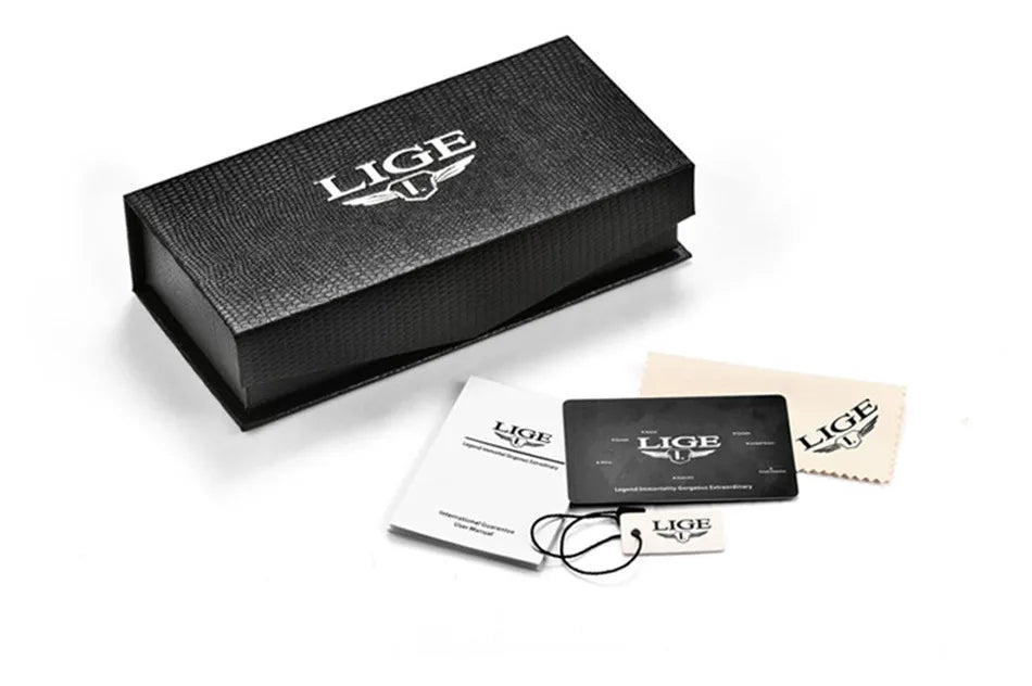 LIGE Luxury Man Wristwatch Waterproof Luminous Chronograph Watch for Men Leather Strap Men's Quartz Watches Reloj Hombre+Box