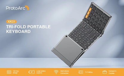 ProtoArc XK01 Bluetooth Wireless Keyboard with Numeric Keypad Foldable Keyboards for iPhone Computer iPad