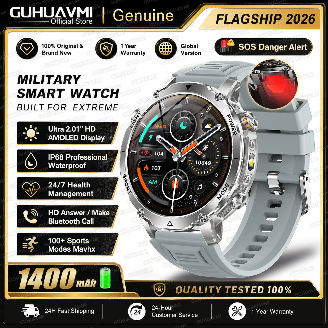 2026 TANK Ultra New 1400mAh Big Battery Smart Watch Men GPS path Sport Flashlight BT Call Waterproof Outdoor Military Smartwatch