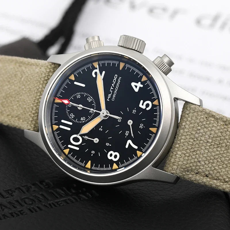 Militado VK61 VK67 Quartz Chronograph Watch 39mm 316L Stainless Steel Case 3 Dial Waterproof 100M  Multifunction Military Watch