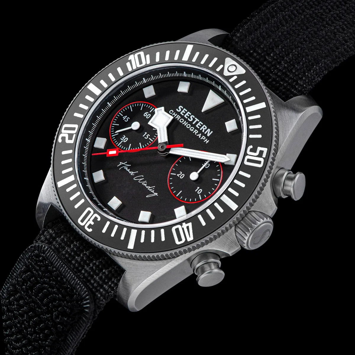 SEESTERN Chronograph Man's Watch Mechanical Tianjin ST1901 Movement Sapphire Wristwatches Nylon Sticker Strap Luminous Skeleton