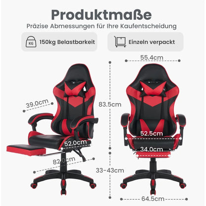 360 ° - Swivel Ergonomic Racing Design Gaming Chair Leather, Headrest and Lumbar Support for Office and Gaming - Black&Red