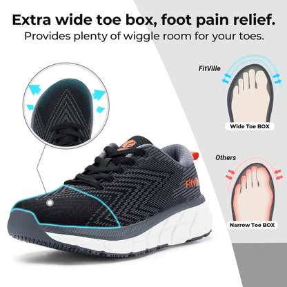FitVille Men'S Shoes Wide Toe Box Cushioned Extra Wide Width Non Slip Running Shoe Comfortable Lightweight Sneakers For Fat Feet