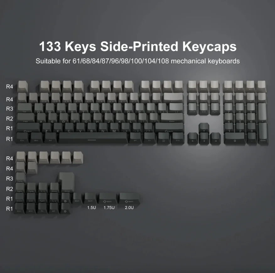 New 133 Key Gradient Gray PBT Double Shot Keycap Side Print Shine Through Backlit Keycaps For Cherry Gamer Mechanical Keyboard