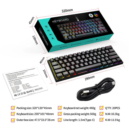 61 Keys Mini Mechanical Keyboard K61 RGB 60% Portable Wired Ergonomic Esports Gaming Keyboard for Computer Laptop Gamer Office