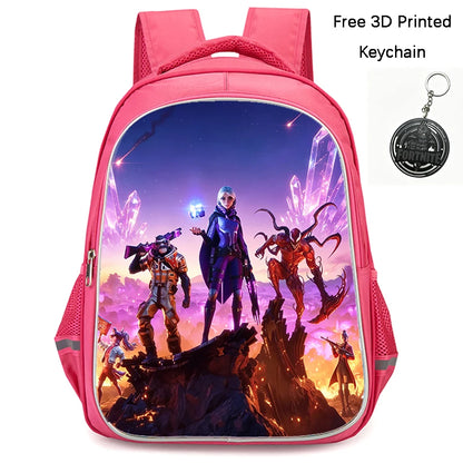 FORTNITE 16-inch Durable Lightweight Backpack, Dual Zipper Pockets, Cartoon Style for Boys & Girls Ages 6-10, Free 3D Printed Keychain