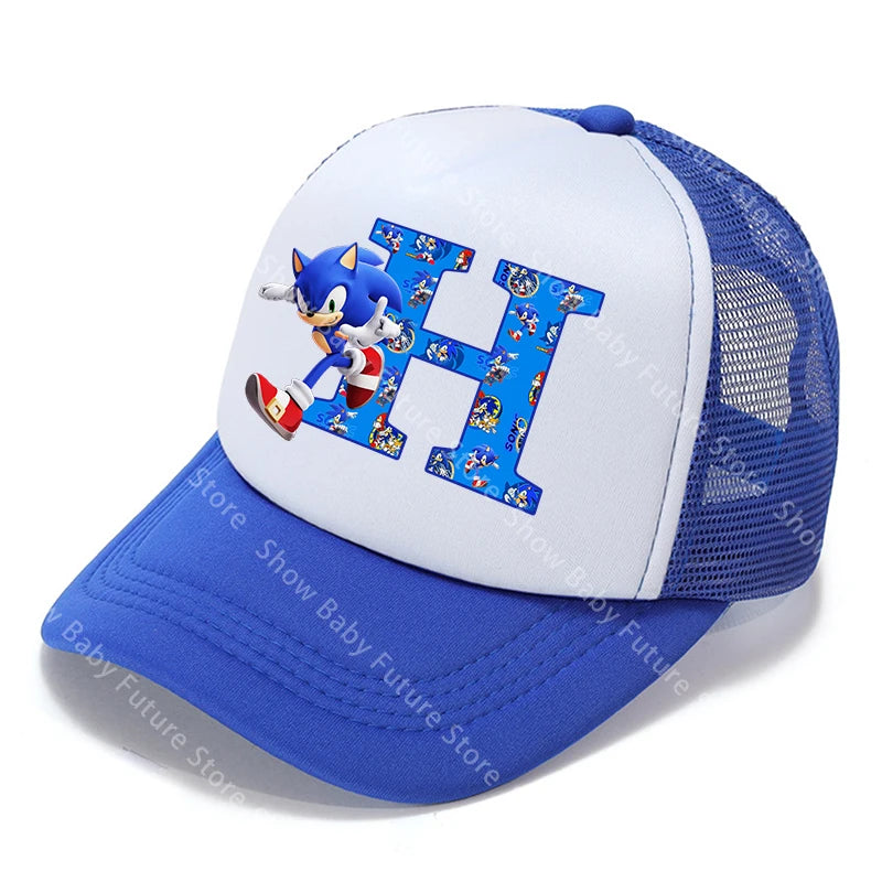 Cartoon Letters A-Z Sonics Boys Girls Baseball Caps Adult Outdoor Sports Breathable Mesh Hat Cute Anime Sunbonnet Birthday Gifts