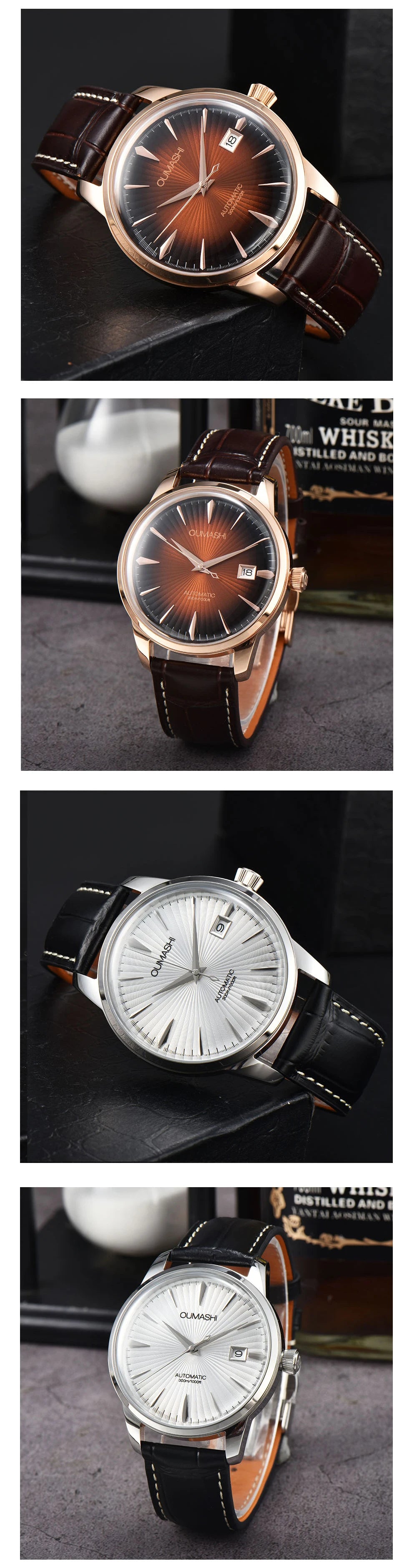 40mm NH35 Watch Cocktail Automatic Mechanical Watch High Quality Stainless Steel Double Dome Waterproof Case Leather Band Watch