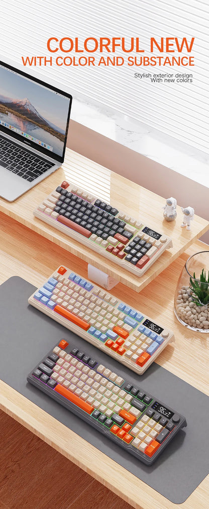 M96 Bluetooth Wireless Keyboard FREEWOLF Digital Display,RGB Backlight,2000mAh Battery & PBT Keycaps for PC/Laptop