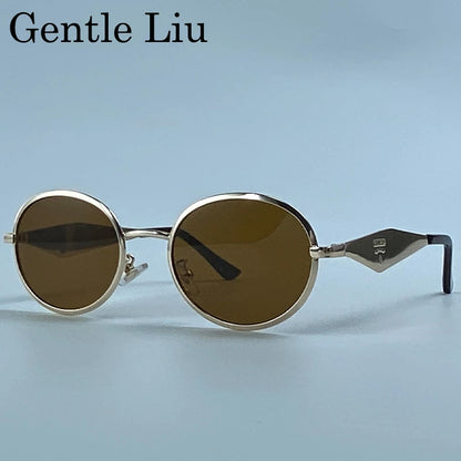 Metal Frame Round Punk Photochromic Sunglasses Women 2026 Luxury Brand Designer Steampunk Oval Sun Glasses Outdoor Eyewear Shade