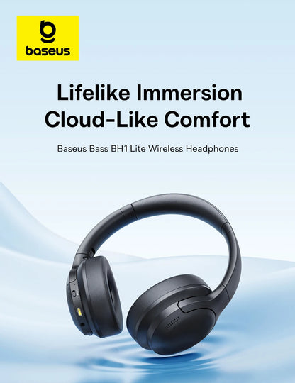 Baseus BH1 Lite Bluetooth 6.0 Wireless Headphones with Super Bass, ENC Clear Calls, 80H Playtime, Over Ear Headset for Gaming & Music